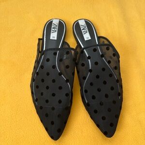 Zara Black Polka Dot Pointed Toe Mules